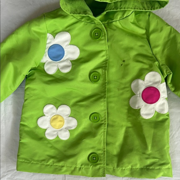 Gymboree Lime Green Hooded Raincoat with Flower Appliqués - Picture 2 of 10